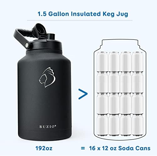 Бутилка за вода от Неръждаема Стомана с Вакуумна Изолация BUZIO 64 грама с Кана с обем 1.5 Литра, BUZIO, Резервоара за Вода с Двойни Стени, не съдържа BPA, с Чанта за Носене на ?