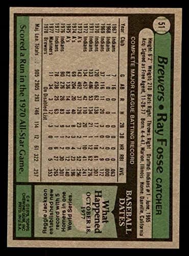 1979 Topps 51 Рей Fosse Милуоки Брюэрз (Бейзболна картичка) VG Brewers