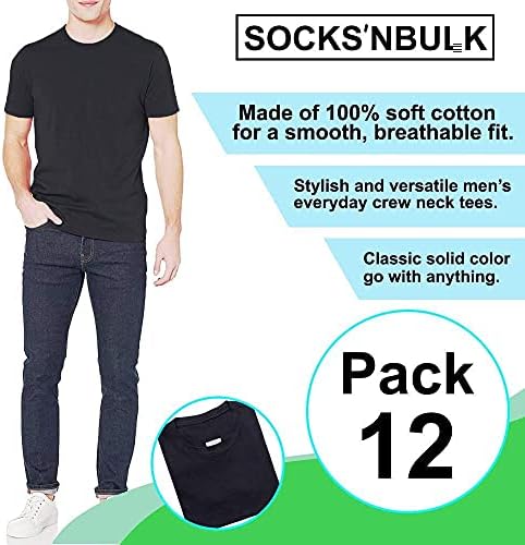 SOCKS'NBULK Мъжки 48 Опаковки Памучни Тениски с Кръгло Деколте и Къс Ръкав, Обемна Опаковка Едноцветни Цветове