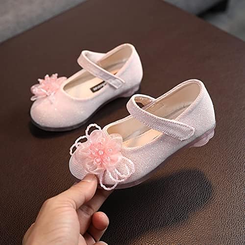 Модел обувки за малки момичета, обувки Mary Jane, на равна подметка, Ежедневни балет апартаменти без обков с цветен модел, вечерни учебни обувки на плоска подметка (розо