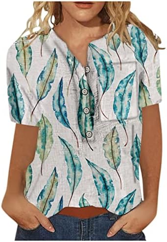 Дамски Летни Ризи Ретро Цветен Принт Хенли Тениска Копчета С Къс Ръкав Елегантни Блузи, Ежедневни Тениски, Потници