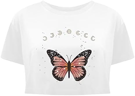 Дамска Лятна Тениска С Изображение на Пеперуда, Върхове с Кръгло деколте и Къс Ръкав, Пуловери 2023, Модни и Ежедневни Укороченная Блуза