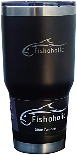 Чаша Fishoholic на 30 грама с магнитна разтегателен капак - Пътна Кафеена Чаша с Двойни Стени от Неръждаема Стомана, Риболовна Една Чаша за топла и студена (30 мл Blk)