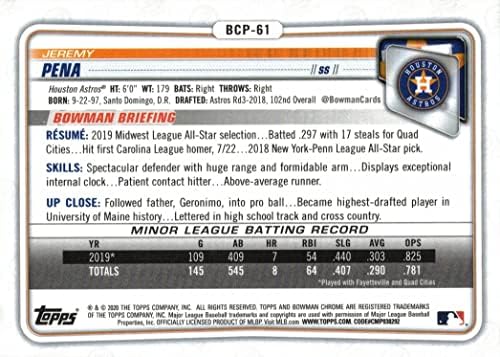 Перспективите за бейзбол Bowman Chrome 2020 БКП-61 Карта начинаещ Джеръми Пяна - 1-i карта Bowman Chrome