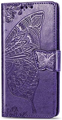 GYHOYA, Съвместим с Samsung Galaxy S10 Plus, една Чанта-портфейл за жени, Кожен Флип-фолио с магнитна поставка и държач за карти, Защитен калъф за Samsung Galaxy S10 Plus Purple Butterfly SD