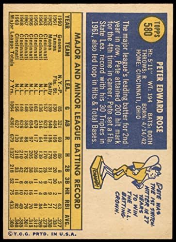 1970 Topps # 580 Пийт Роуз Синсинати Редс (Бейзболна картичка) VG Maya