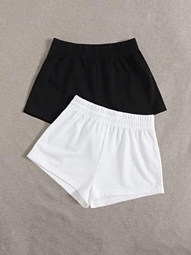 Дамски къси панталони BFXLMKI, 2 опаковки, обикновена спортни къси панталони с еластичен ластик на талията (Цвят: черно-бял, Размер: X-Large)