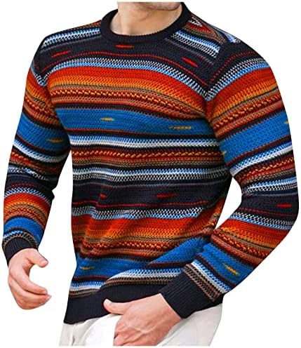 Пуловер Вафла е Задължителен за употреба, Мъжки Пуловер, Свободен Пуловер С кръгло деколте, Дълъг Ръкав, Цветни Пуловери В Ивица, Ежедневни Блузи С Дъното