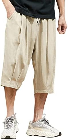 WXHN UBST Мъжки Панталони-капри е В Японски Стил и Голям Размер, Свободни за Ежедневни Панталони, Летни къси Панталони Под Коляното С Еластична Шнурком За Бягане