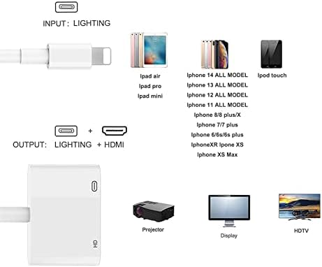 Адаптер Apple Lightning за HDMI Адаптер за iPhone hdmi 1080P зарядно порт, Съвместим с iPhone, iPad и iPod, телевизионни монитори и проектори