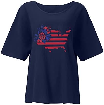 Памук, Ленени Блузи за Жени, Летни Патриотични Тениска с Американския Флаг, Модни Блузи, Ежедневни Свободни Тениски С Къс Ръкав