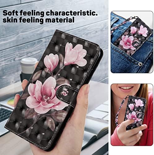 OOPKINS е Съвместим с калъф Samsung Galaxy A04, една чанта-портфейл от Изкуствена кожа с 3D ефект и Отделения за карти на китката, устойчив на удари Калъф за Samsung Galaxy A04, Розово Цве
