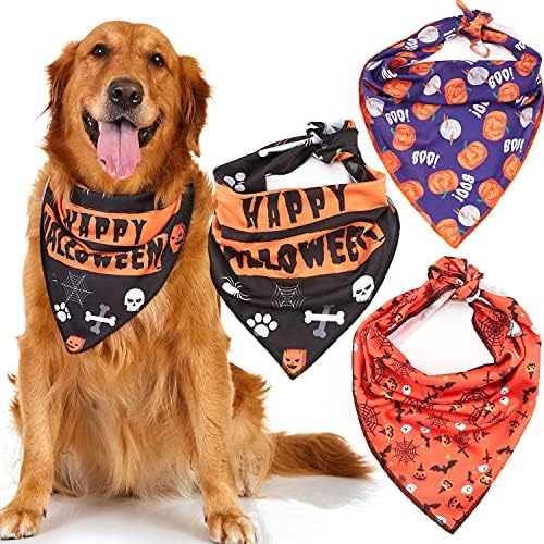 Кърпа за кучетата за Хелоуин в стил Odi - 3 опаковки, Оранжево, лилаво, Черно, Костюм за кучета за Хелоуин за малки, средни, Големи Кучета, шарена Кърпа-Яка с принтом при?