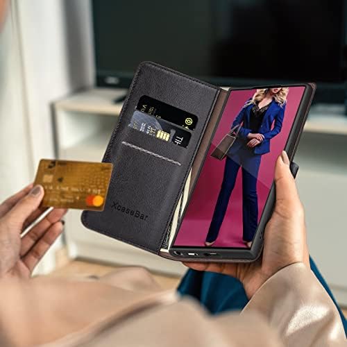 XcaseBar 2-в-1, свалящ-портфейл за Samsung Galaxy S22 Ultra 5G с 【RFID заключване】, държач за кредитни карти, флип-награда, Защитен калъф от изкуствена кожа за жени и мъже, калъф за телефон S22Ultra, черен