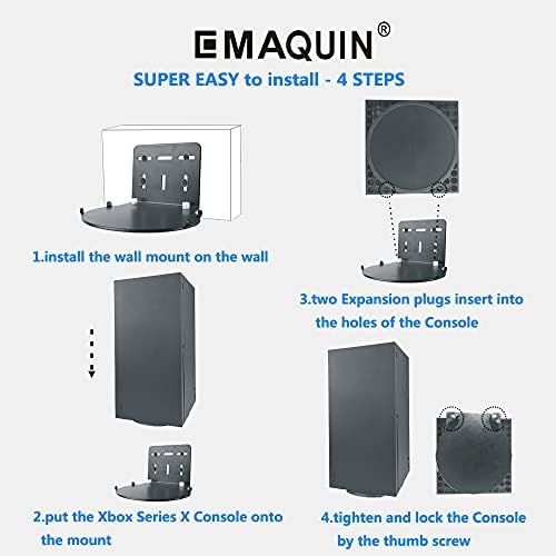 Монтиране на стена EMAQUIN за Xbox Series X (издръжлив метал, издръжлив боя покритие, лесно се инсталира на стената, е съвместима с Xbox Series X, черен)