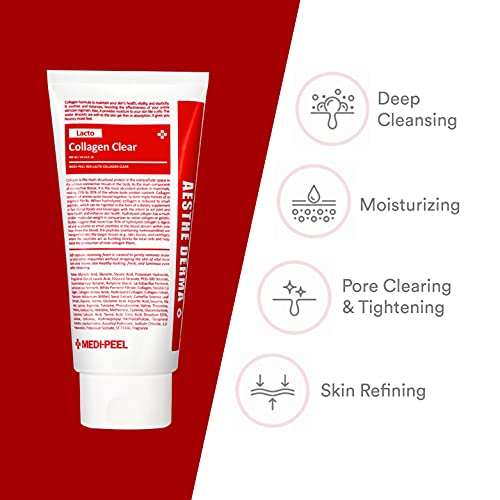Medi-peel] Aesthe Derma Lacto Collagen Clear 300 мл | Корейска Почистване на пенка За лице | K-Beauty Skincare | Коллагеновое Почистващо средство | за Дълбоко почистване | Свиване на порите | Микропузырьки