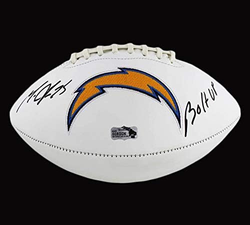 Мелвин Гордън с автограф /с автограф Los Angeles Chargers Вышил топка за футбол NFL с надпис Болт Up