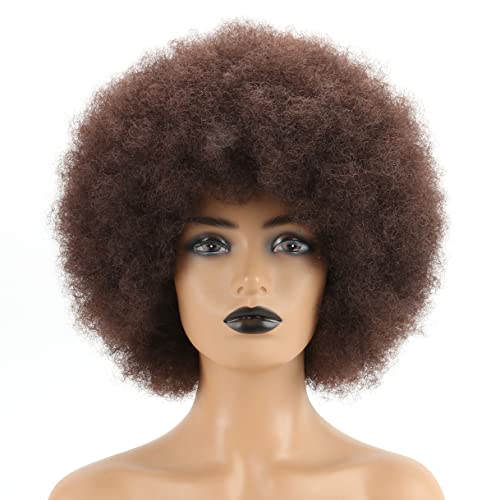 Буйни Афро-перука за черни жени, Светло-кафяви на Афро-Перуки на 70-те години на миналия век с Големи Еластични и Меки Естествени коси, по-Кратък от афро-Извратени Синтетични перука Премиум-клас (тъмно Коричневый2 /4