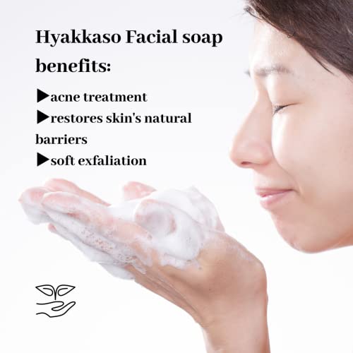 Hyakkaso JAPAN - Сапун за лице с билки и минерали, Ежедневно Почистване и грижа за акне, за всички видове кожа, за измиване на лице и тяло, Японски грижа за кожата 80 г 2,8 унции