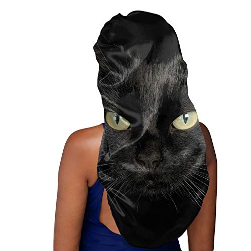 Мека Сатен Шапка за душ Snilety Sleepy Bonnet за жени, шапки, Защитен Калъф за коса, Нощна Шапчица, Гъвкав, за Кацане, за повечето размери на главата и прическа Дизайн е Черна котка