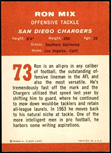1963 Fleer 73 Рон Микс Сан Диего (Футболна карта) EX+ Чарджерс USC