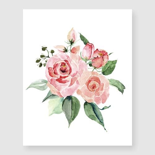 Bestbuddy Пет Комплект от 6 (8X10) Акварельных щампи с розови цветя Без рамка, Комплект Розови Цветя Стенни Рисунки N019