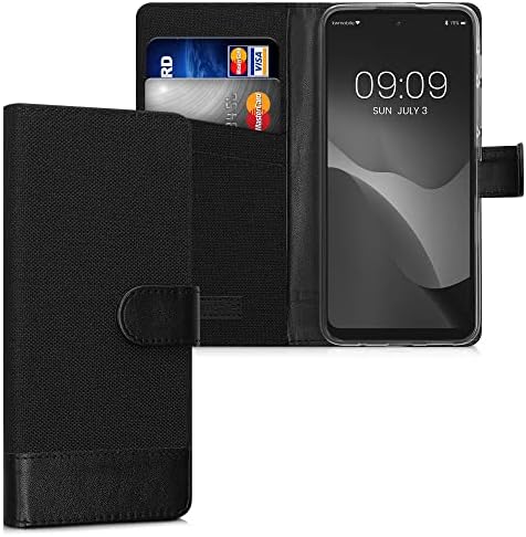 чанта-портфейл kwmobile е Съвместим с Motorola Moto E40 - Калъф от плат или изкуствена кожа с панти капак за телефон - Антрацит /Черен