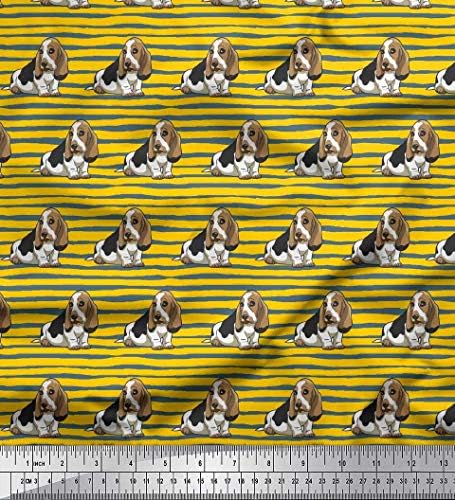 Плат от futon джърси Soimoi райе и с принтом куче Басет куче, плат за шиене ширина 58 см