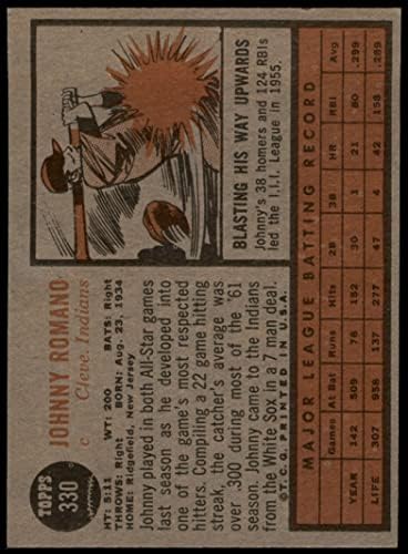 1962 Topps 330 Джон Романо Кливланд Индианс (Бейзболна картичка) EX/MT Indians