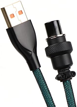 KiiBoom Ombre 1,8 м Спирален кабел за клавиатура Type-C-USB-A за механична геймърска клавиатура, кабел с два ръкава и подвижна 4-пинов конектор Aviator (лента в зелен цвят)