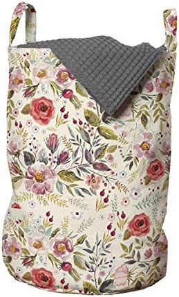Пролетно чанта за дрехи Ambesonne, Романтична Пролетна композиция с различни видове цветове на кремовом фона, Кошница за дрехи с дръжки, закрывающаяся на шнур, за пране, 13 x 19, Многоцветен