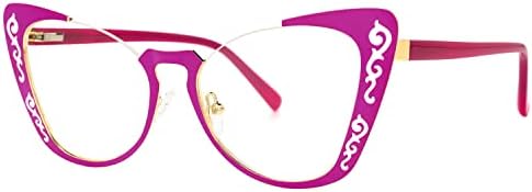 VOOGLAM Метални Очила със Заключване Синя светлина Котешко око, Модни Фалшива Рамки за Очила за Жени, Защита от Пренапрежение на очите и UV-лъчи Ithran
