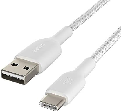 Зарядно Belkin капацитет от 24 Вата с два USB-порта капацитет 2 USB порта A мощност 12 W с кабел USB-C, за бързо зареждане на Apple iPhone-Зарядно устройство USB-C и сплетен USB кабел-C с дължина 3,3 метра, кабел Boost