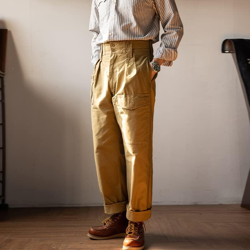 Червен Торнадо Реколта Британски панталони 1940-те години, 10 грама С Висока Засаждане Мъжки Карго Панталони Цвят Каки Свободни Панталони Ретро Панталони