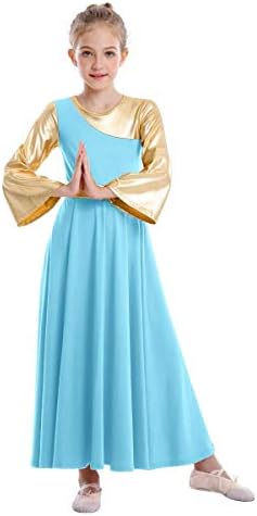 IBAKOM Praise Танцови Рокли за Момичета Златист Металик, Литургичният Лирична Танцови Облекла в цял Ръст Костюм за Религиозно Поклонение
