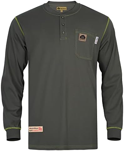 Ризи WORKWEYA FR за мъже, 6,5 унции, Пожароустойчива Риза Хенли с Дълъг Ръкав NFPA 2112/CAT2