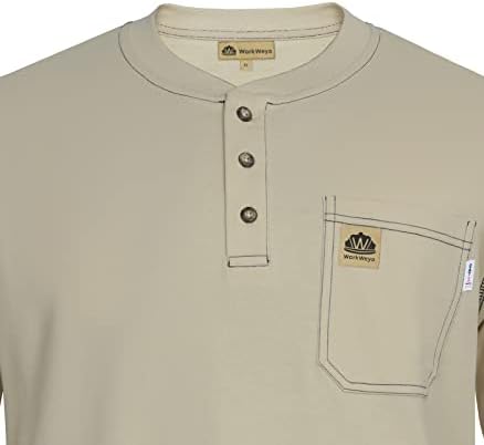 Ризи WORKWEYA FR за мъже, 6,5 унции, Пожароустойчива Риза Хенли с Дълъг Ръкав NFPA 2112/CAT2