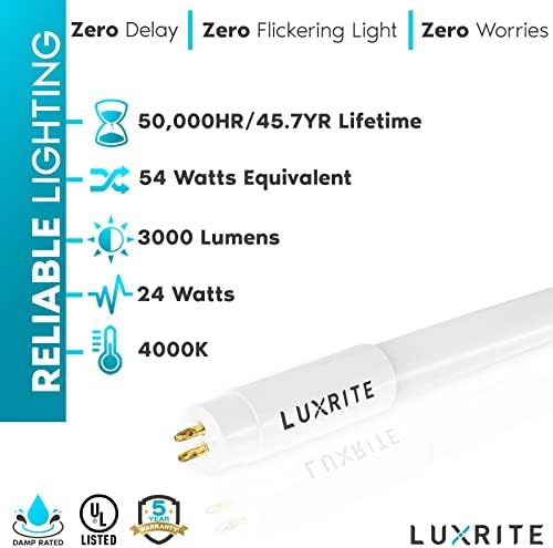 Led ламповые тела LUXRITE 12 в опаковка 4 фута T5, тип A + B, 24 W = 54 W, студен бял 4000 До 45,78 , съвместими с баласт и поддръжка байпас, захранвани от една или две сметка, замяна на луминесцентни лампи F54T5, изчислени