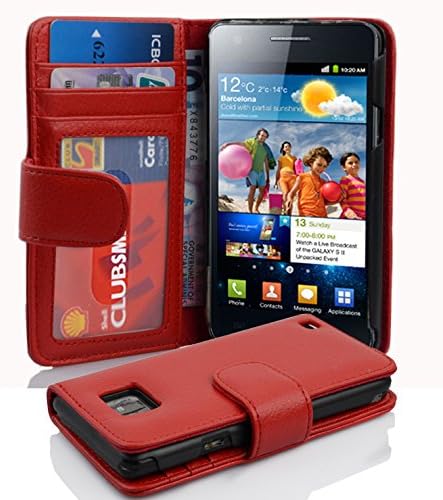 Калъф-за награда Cadorabo, съвместим с Samsung Galaxy S2 / S2 Plus, червен цвят Inferno - с магнитна закопчалка и 3 слота за карти -Портфейл Etui Cover, калъф от изкуствена кожа с панти капак