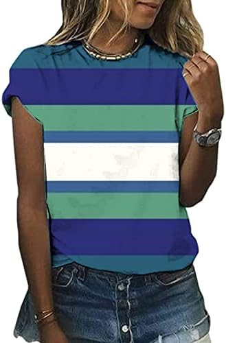 Дамски Блузи, начинът, по който Ежедневно Пролетно Блуза, Модни Летни Ризи на Райета, с Цветни Блокчета 2023, Тениска с къс ръкав и кръгло деколте