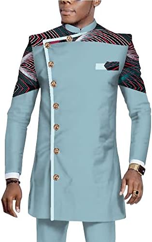 Африканска Облекло за Мъже, Облекло в стил Дашики, Риза с дълъг ръкав и Панталони Размер Плюс, Комплект от 2 теми, Африканска Мъжки Дрехи