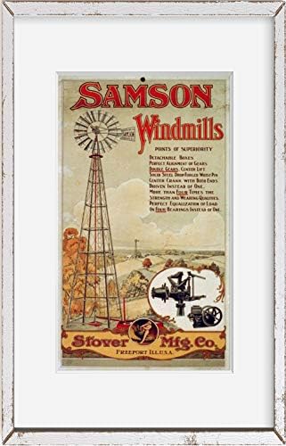 БЕЗКРАЙНИ СНИМКИ на 1880-те години на Снимката: Вятърни мелници Samson | Stover Manufacturing Company | Двигател вятърна мелница | Двойни предавки | Възпроизвеждане винтажной снимки