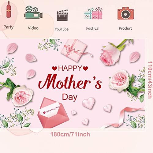 Декоративен Фон за Деня на майката, 71x43 Инча, Банер с Деня на майката, Розов Цветен Фон за Оформяне на парти в чест на Деня на Майката, Аксесоари за Парти в чест на рождения Ден на майка си