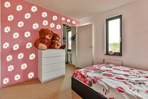 24x Стикери за стена с Маргаритками - Етикети за декор на стаята с Бели цветя - Цвете за Декорация на Детска стая За момичета - Бяла Vinyl стикер за спалня (3 )