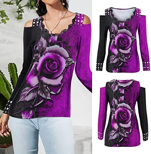 Стрейчевая тениска, дамски топ, есенни секси блузи с флорални принтом, блуза, на рамото, с дълъг ръкав, ризи, тениски, дамски
