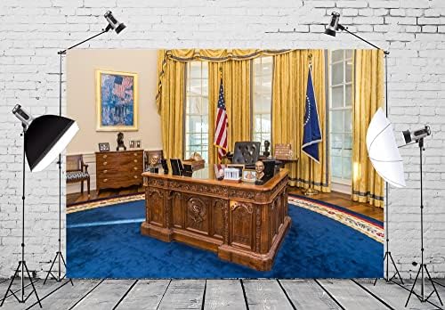 Loccor 7x5ft Текстилен Фон за снимки в Офиса на Президента на Бюрото в Овалния кабинет на Белия дом, Украса за рожден Ден, Тематично събитие в чест на Президента на САЩ, Стойка за Видеопортретной фотосесия, Студиен