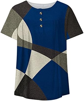 Iuhan / Дамски Елегантни Блузи, Тениски с къс ръкав, Клубни Върхове с Геометрични Принтом за Жени, Модни и Ежедневни Блуза копчета С V-образно деколте