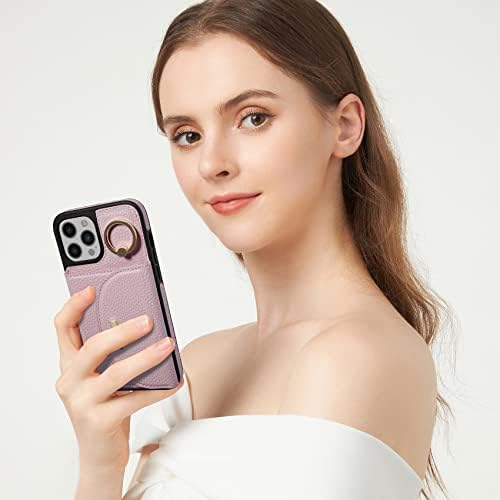 Калъф Keallce за iPhone 12 Pro Max 6,7 2020, една Чанта-портфейл с панти капак и отделения за карти, Поставка за пръстени, Защитен калъф-награда от кожа за жени, който е Съвместим с iPhone 12 Pro Max 5G, розов