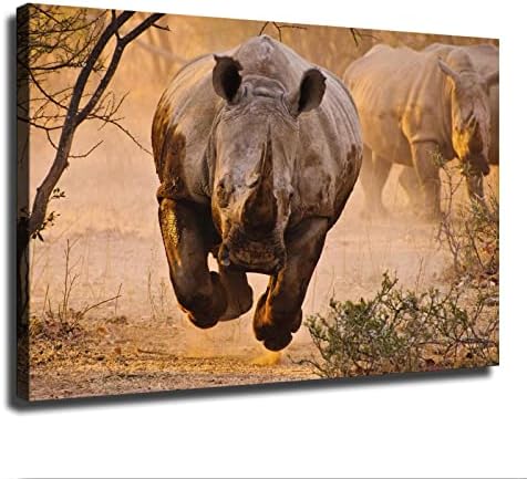 Природата е Диво Животно Минава Носорог Плакат Картина на Платно, с монтиран на стената Арт Принт Начало Декор на Стая (Без рамка, 16x24 инча)