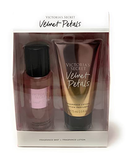 Подаръчен комплект на Victoria ' s Secret от 2 теми: Ароматизирани Мъгла за тяло, Лосион за тяло, Кадифени венчелистчета.